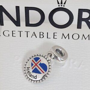 Pandora Iceland Heart Flag Dangle Charm with box